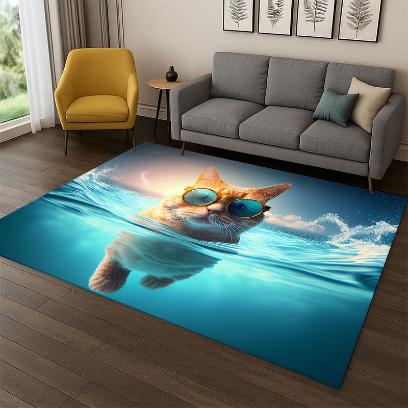 Kids Outdoor Area - Cute Cat Kitten Cartoon Carpet Rug