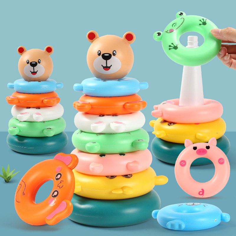 Kids Outdoor Water Toys - Rainbow Stacking Ring Tower Montessori Educational