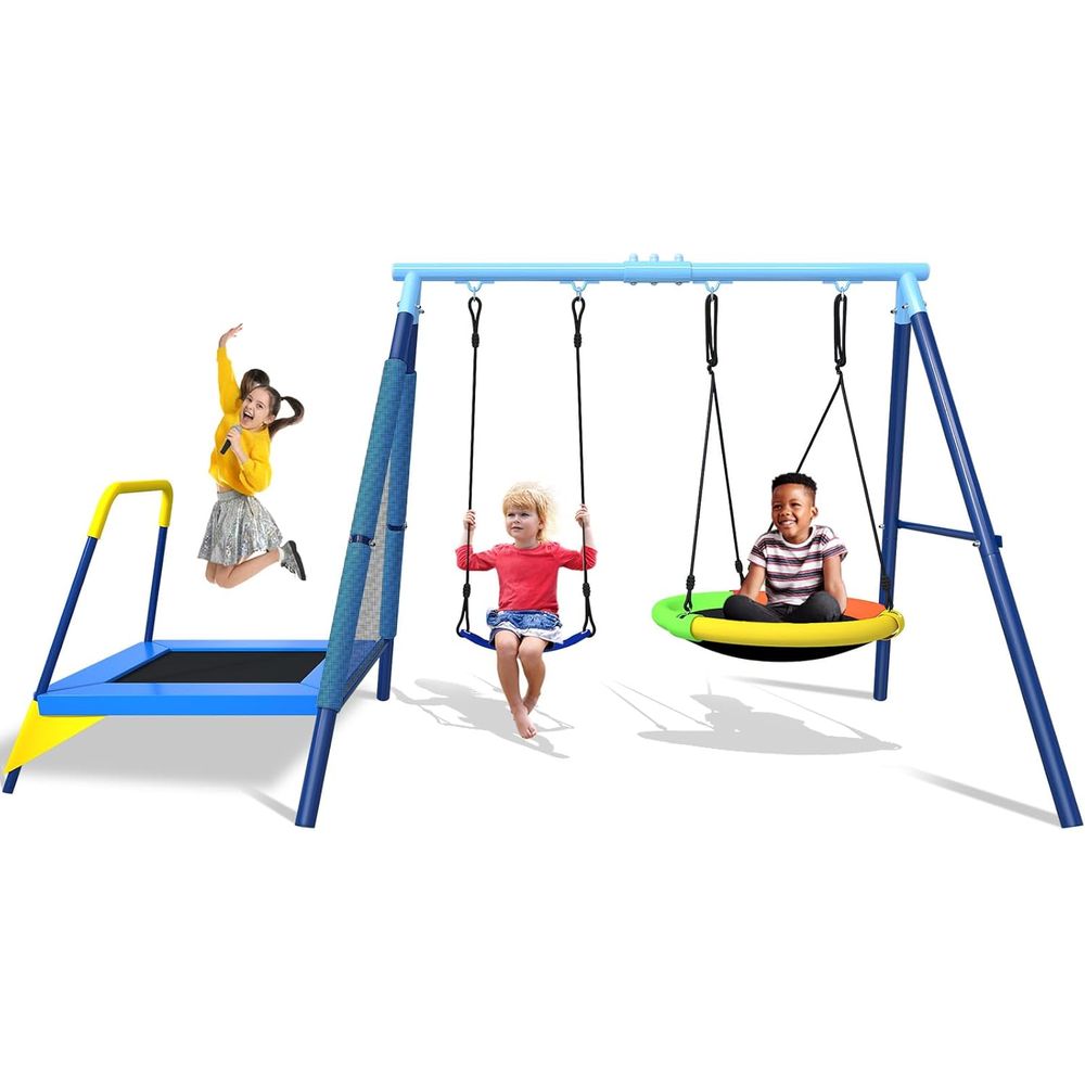 Kids Outdoor Zone - 3-in-1 Kids Swing t with Tpoline