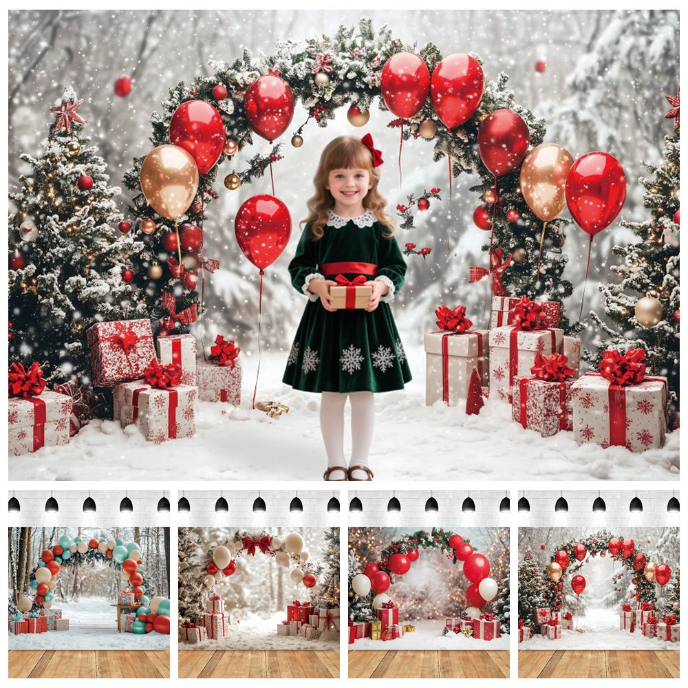 Kids Outdoor Xmas Gifts - Winter Christmas Photography Backdrop Arch Balloons