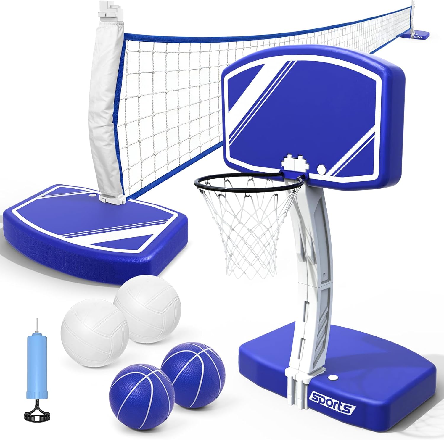 Kids Outdoor Volleyball Net - 2-in-1 Pool Basketball Hoop and Volleyball