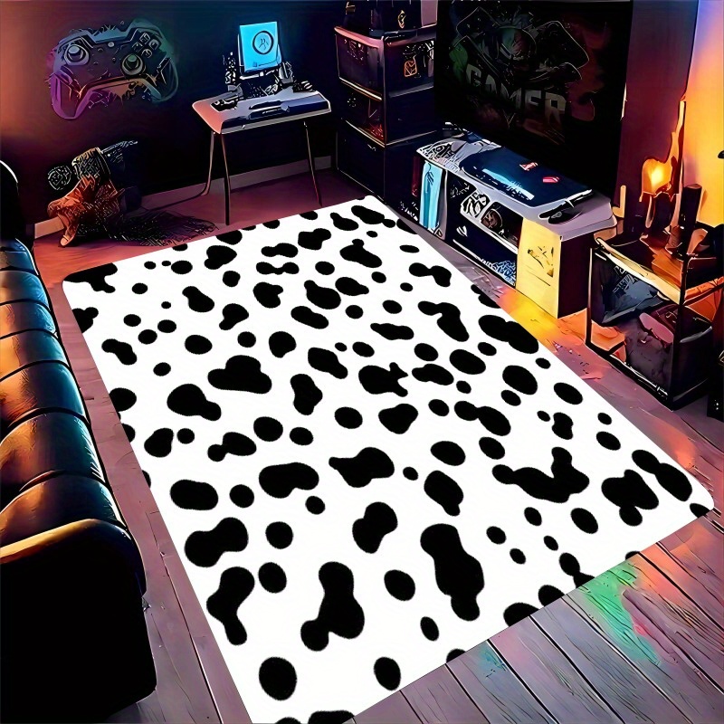Kids Outdoor Zone - Flannel Printed Cow Print Rug Black