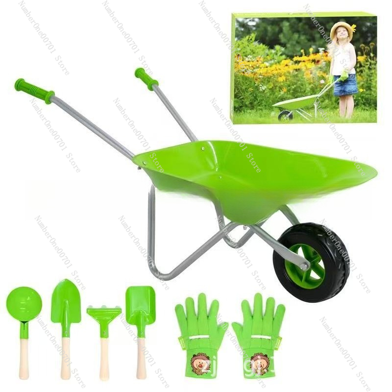 Kids Outdoor Activity Toys - Kids Outdoor Wheelbarrow, Green Garden Play