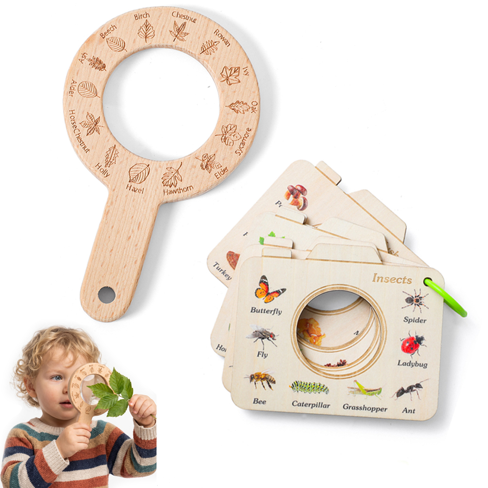 Kids Outdoor Explorer Kit - Wooden Magnifying Glass and Camera Shape