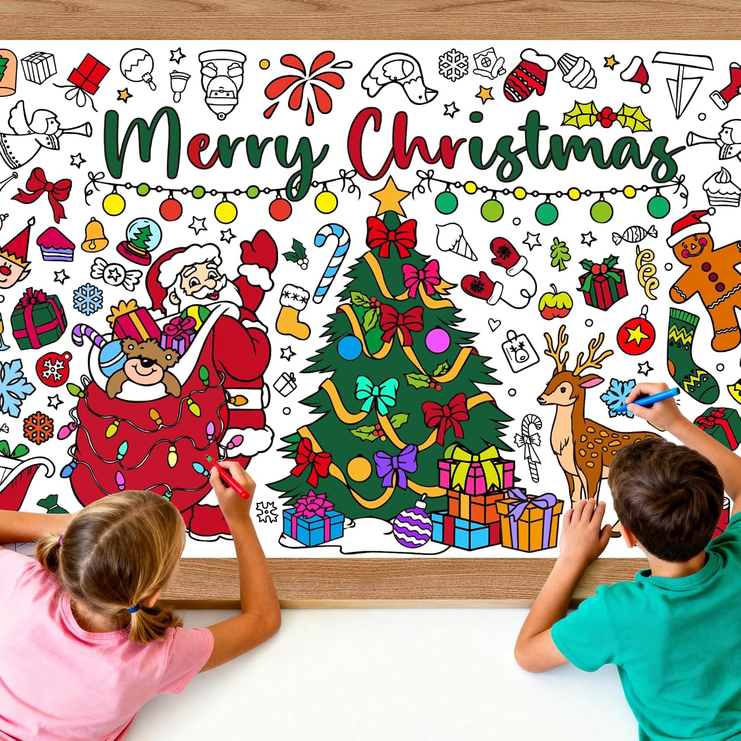 Kids Outdoor Xmas Gifts - Christmas Giant Coloring Poster Tablecloth for