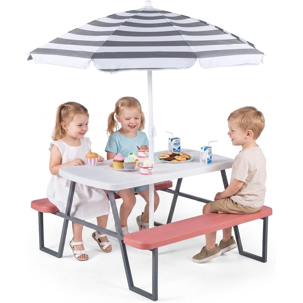 Kids Outdoor Bench With Umbrella - Kids Picnic Table, Toddler Outdoor Table