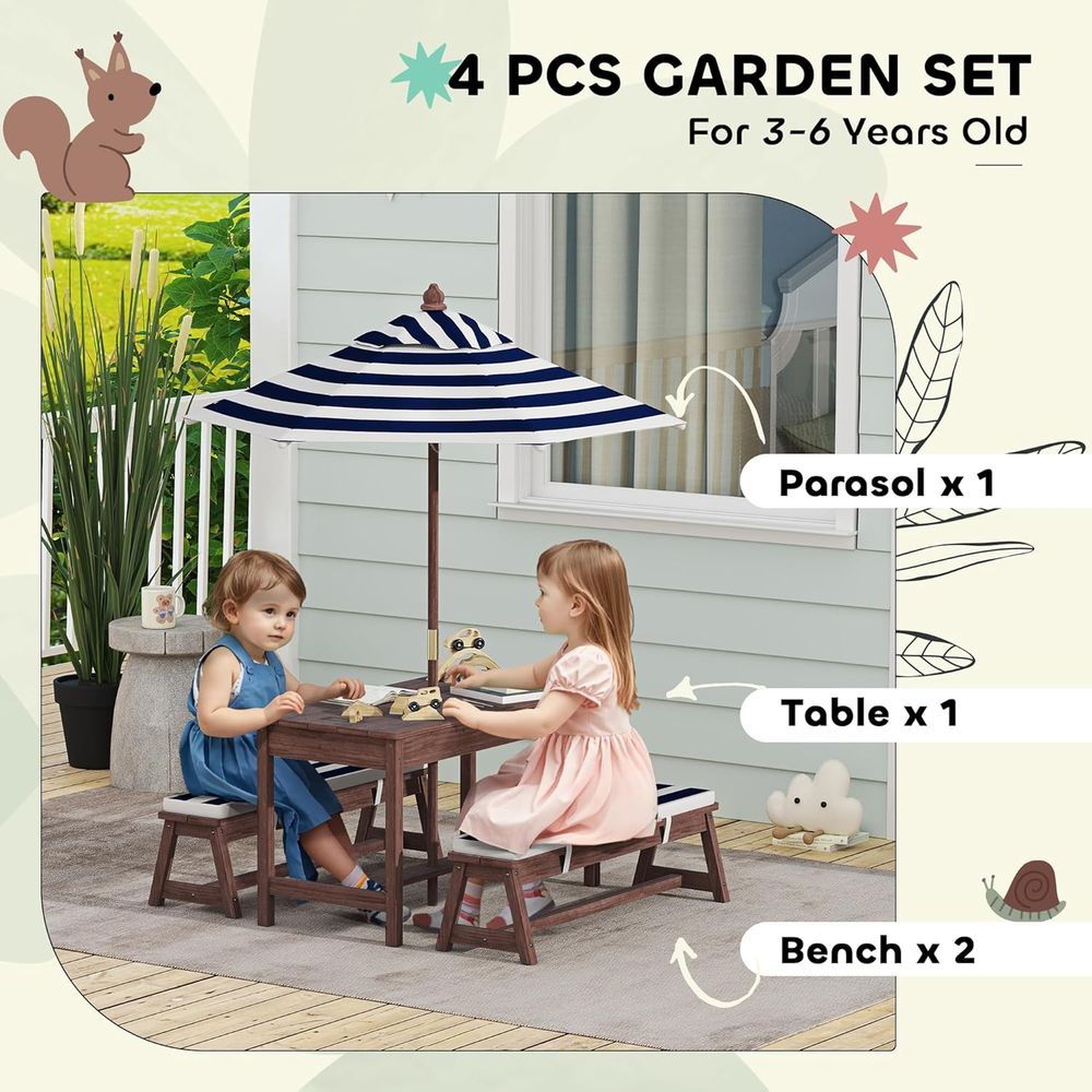 Qaba Kids Picnic Table, Outdoo - Kids Outdoor Bench With Umbrella review and price