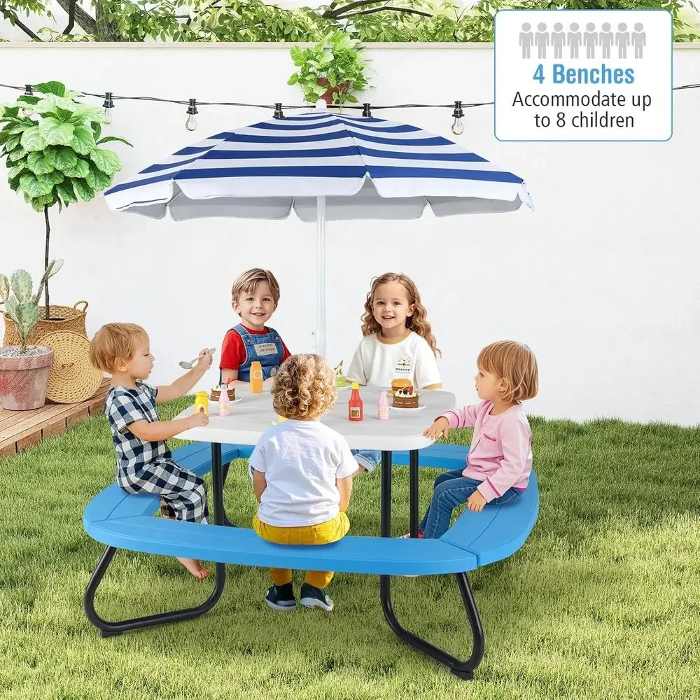 8-Person Kids Picnic Table wit - Kids Outdoor Bench With Umbrella review and price