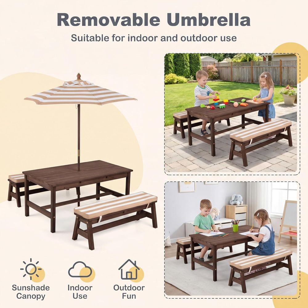 Kids Picnic Table, Large 42“x  - Kids Outdoor Bench With Umbrella review and price