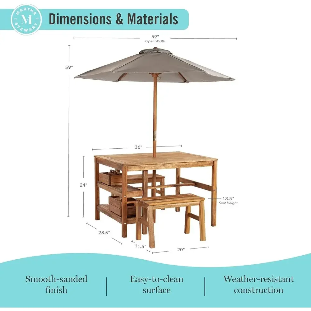 Kids Outdoor Crat Table, Bench - Kids Outdoor Bench With Umbrella review and price