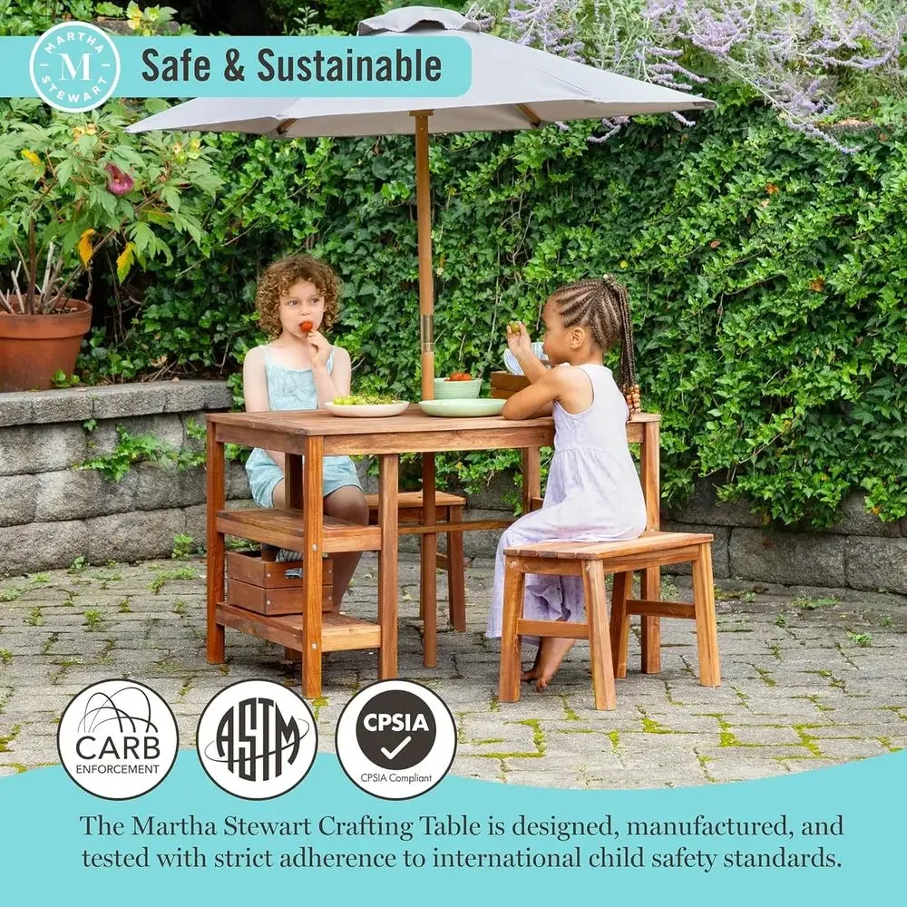 Kids Outdoor Crat Table, Bench - Kids Outdoor Bench With Umbrella review and price