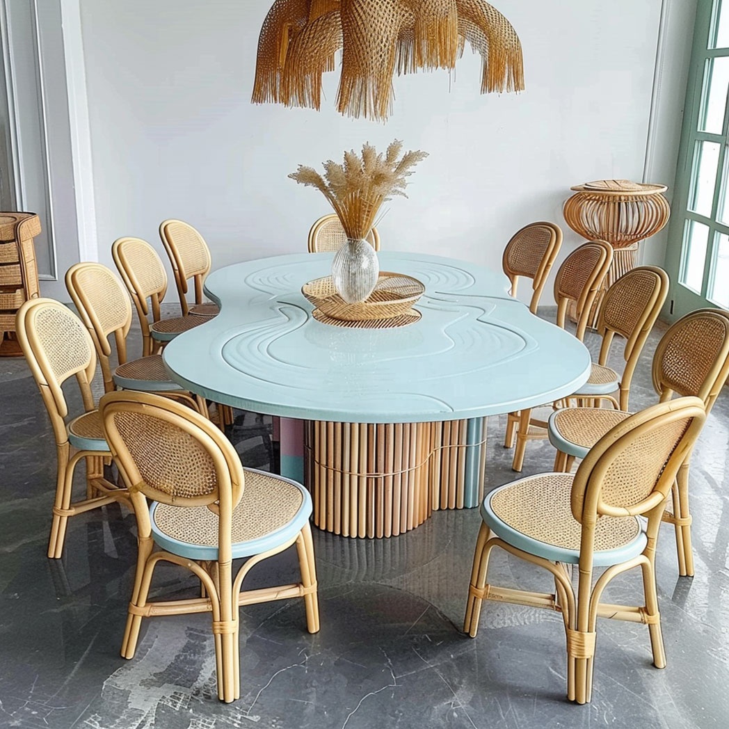 io-Pastel Blue Wavy Rattan Din - Kids Outdoor Dining Table review and price