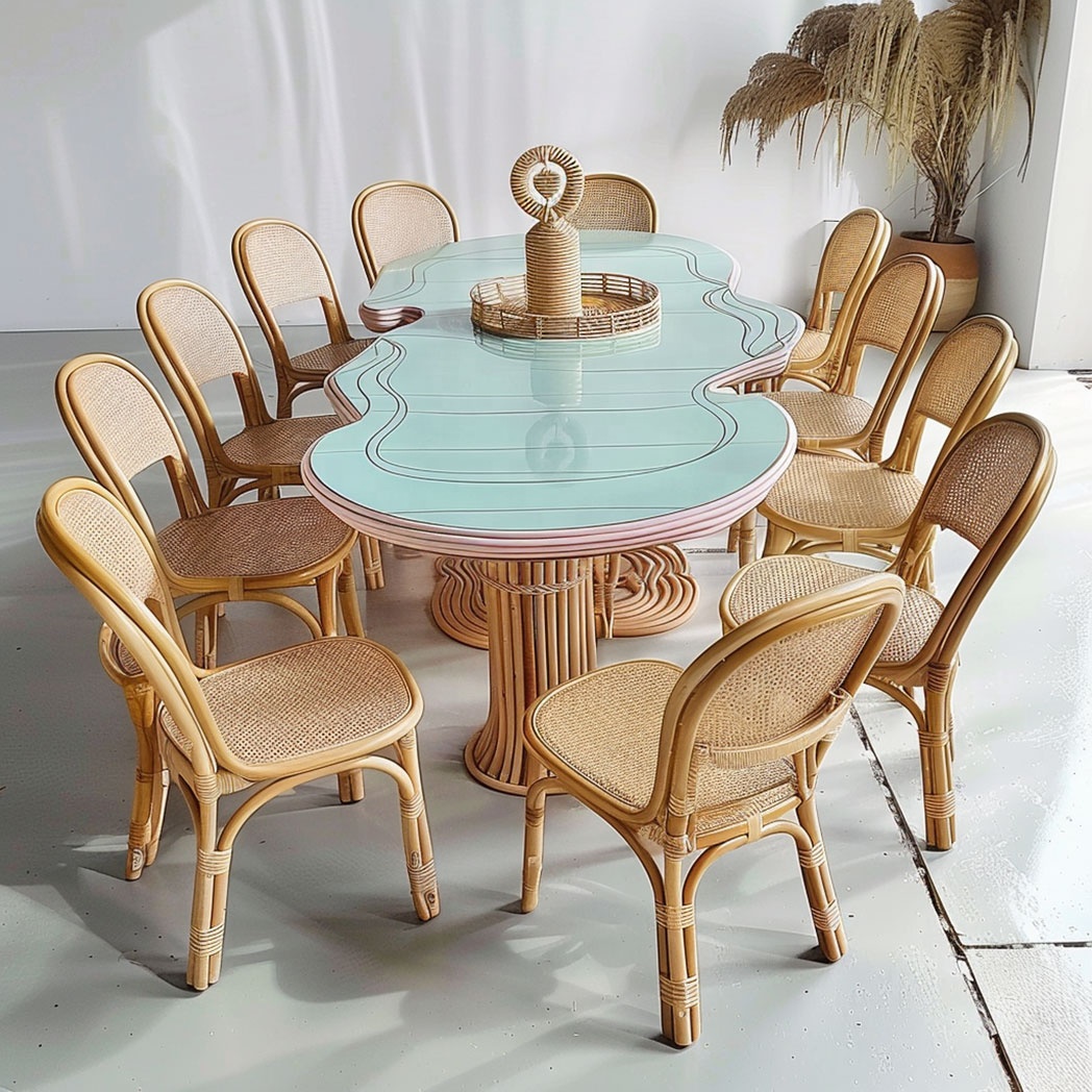 io-Pastel Blue Wavy Rattan Din - Kids Outdoor Dining Table review and price