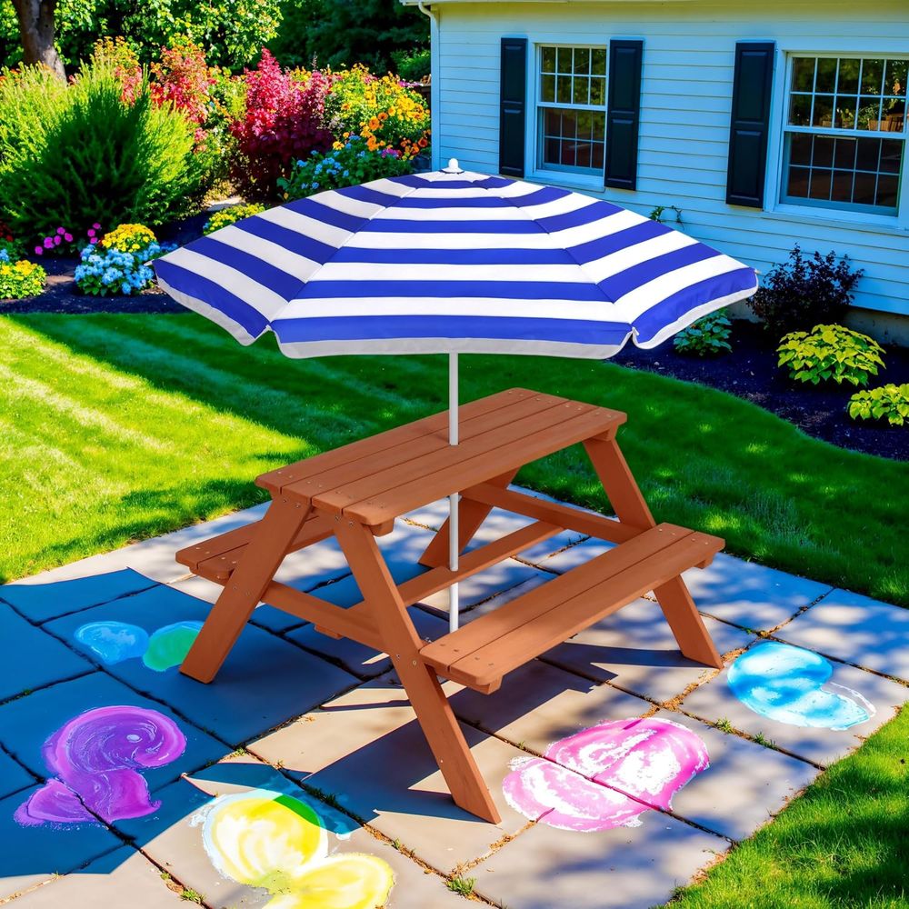 Wooden Kids Picnic Table with  - Kids Outdoor Bench With Umbrella review and price