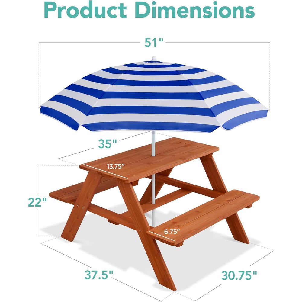 Wooden Kids Picnic Table with  - Kids Outdoor Bench With Umbrella review and price