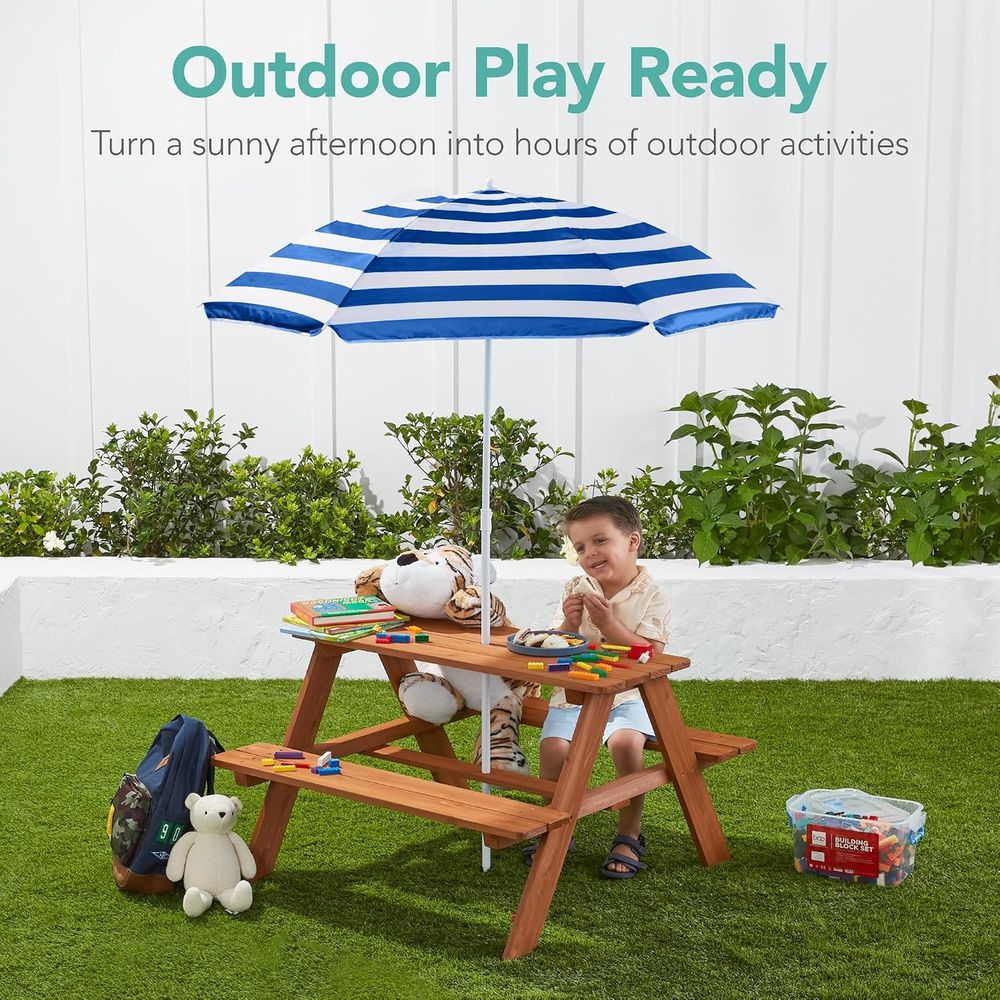Wooden Kids Picnic Table with  - Kids Outdoor Bench With Umbrella review and price