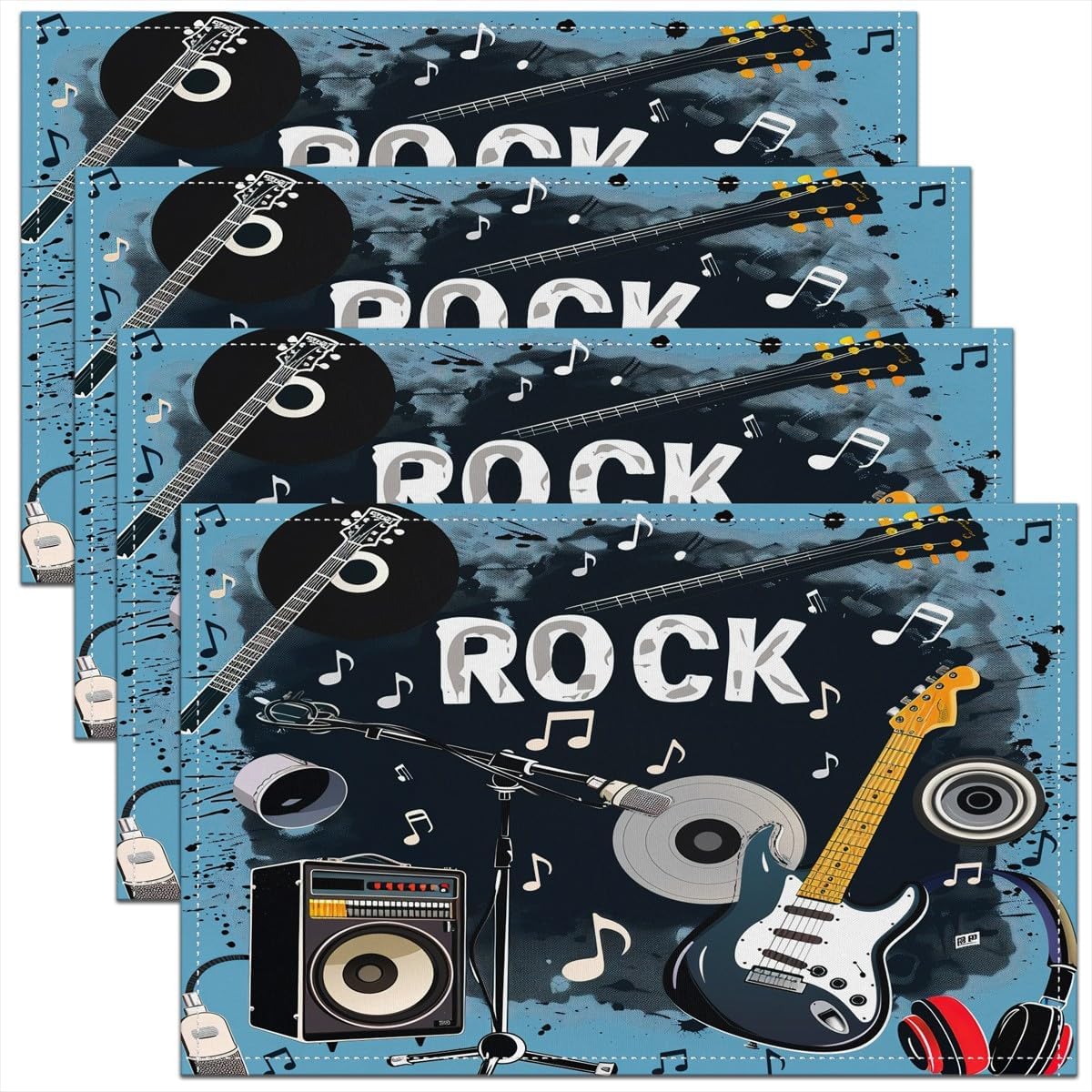 Rock Music Placemats Set of 4  - Kids Outdoor Dining Table review and price