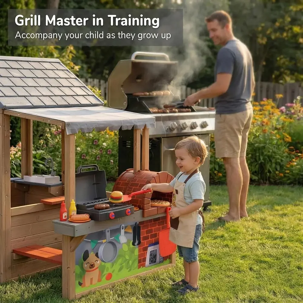 Kids Outdoor Wooden Playhouse, - Kids Outdoor Bbq review and price