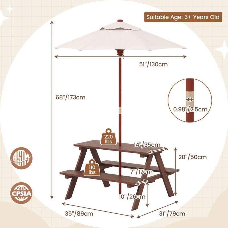 Outdoor 4-Seat Kids Picnic Tab - Kids Outdoor Bench With Umbrella review and price