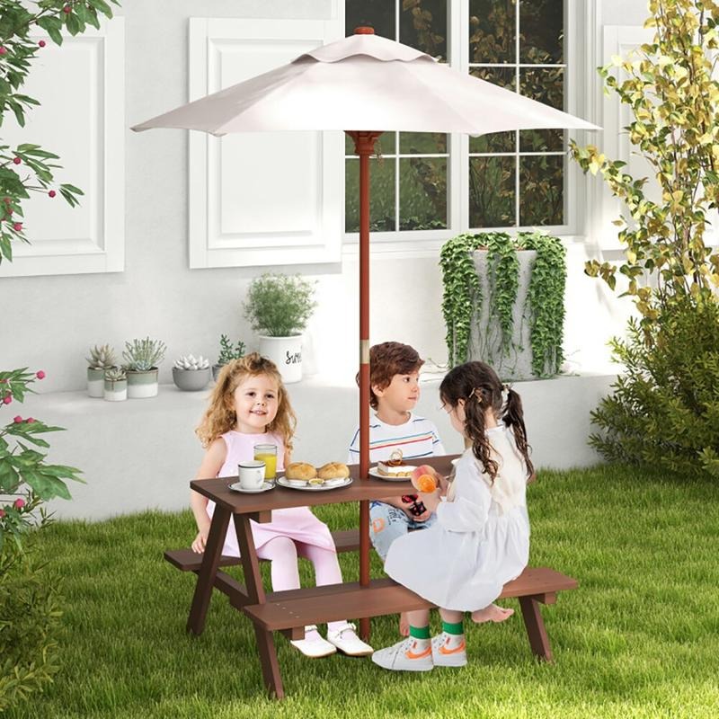 Outdoor 4-Seat Kids Picnic Tab - Kids Outdoor Bench With Umbrella review and price