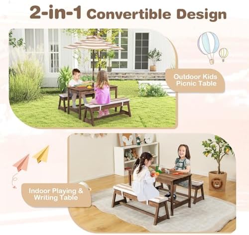 Kids Picnic Table, Outdoor Woo - Kids Outdoor Bench With Umbrella review and price