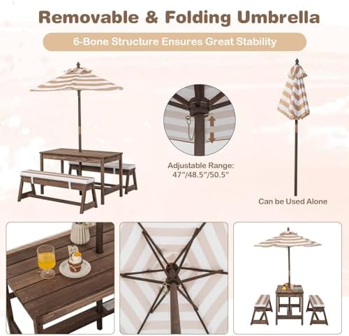 Kids Picnic Table, Outdoor Woo - Kids Outdoor Bench With Umbrella review and price