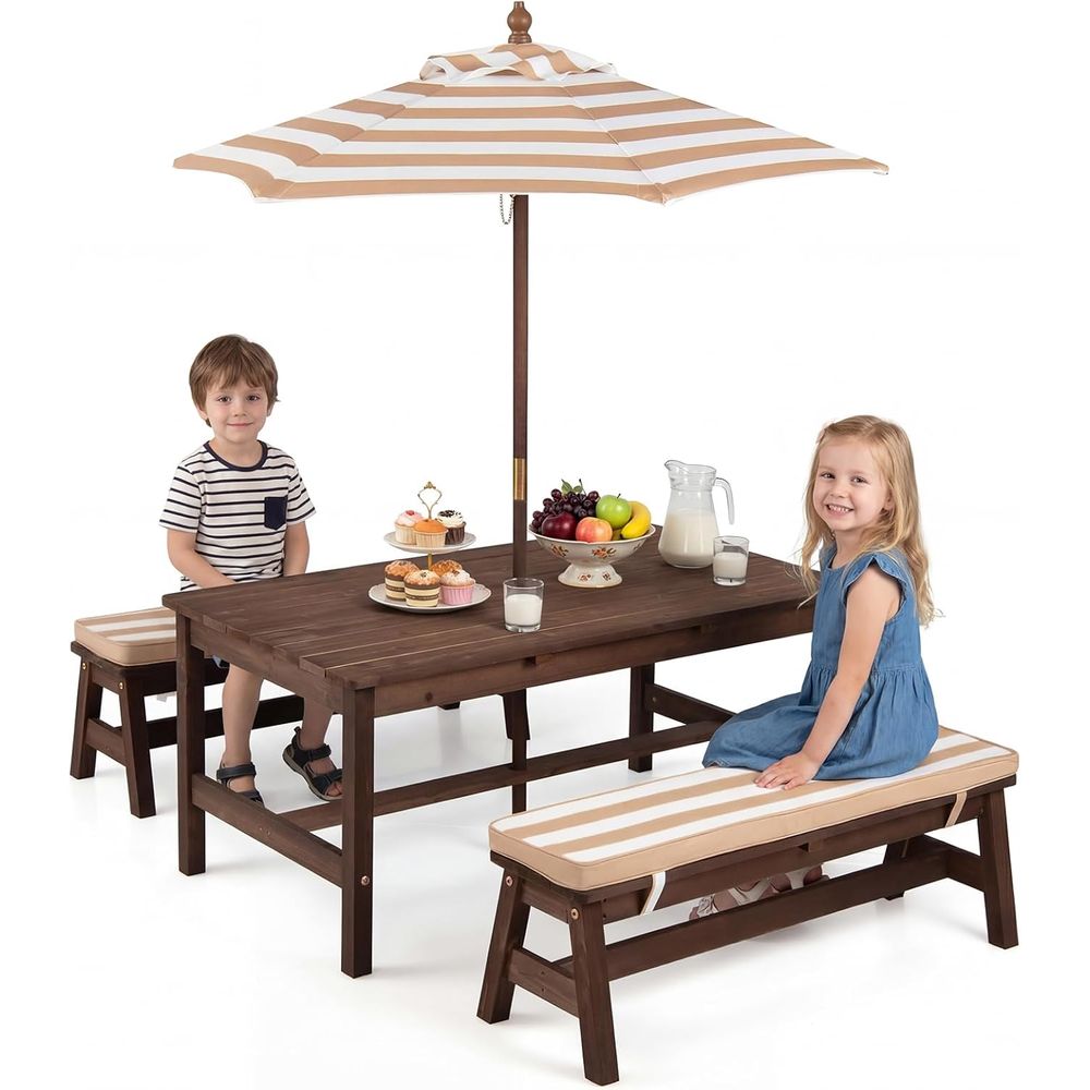 Kids Picnic Table, ir Wood Tod - Kids Outdoor Bench With Umbrella review and price