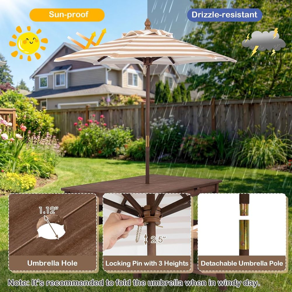 Kids Picnic Table, ir Wood Tod - Kids Outdoor Bench With Umbrella review and price