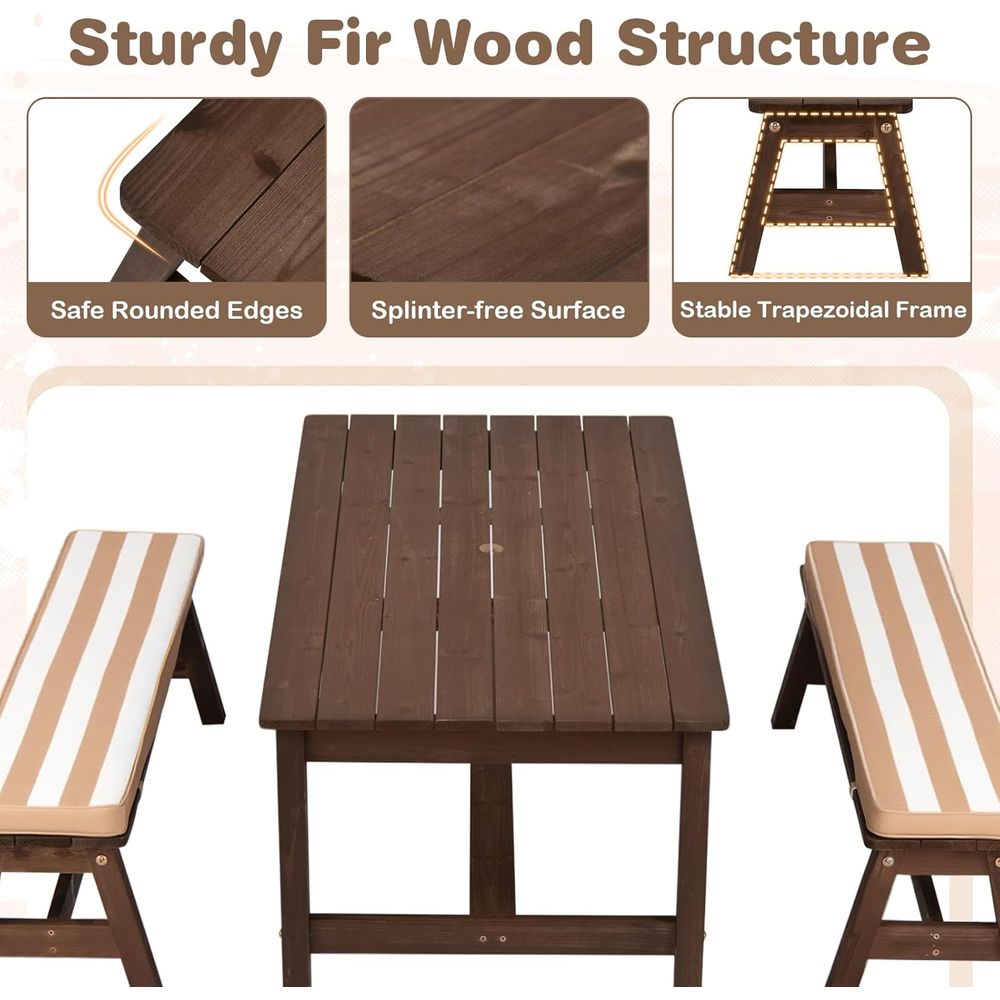 Kids Picnic Table, ir Wood Tod - Kids Outdoor Bench With Umbrella review and price