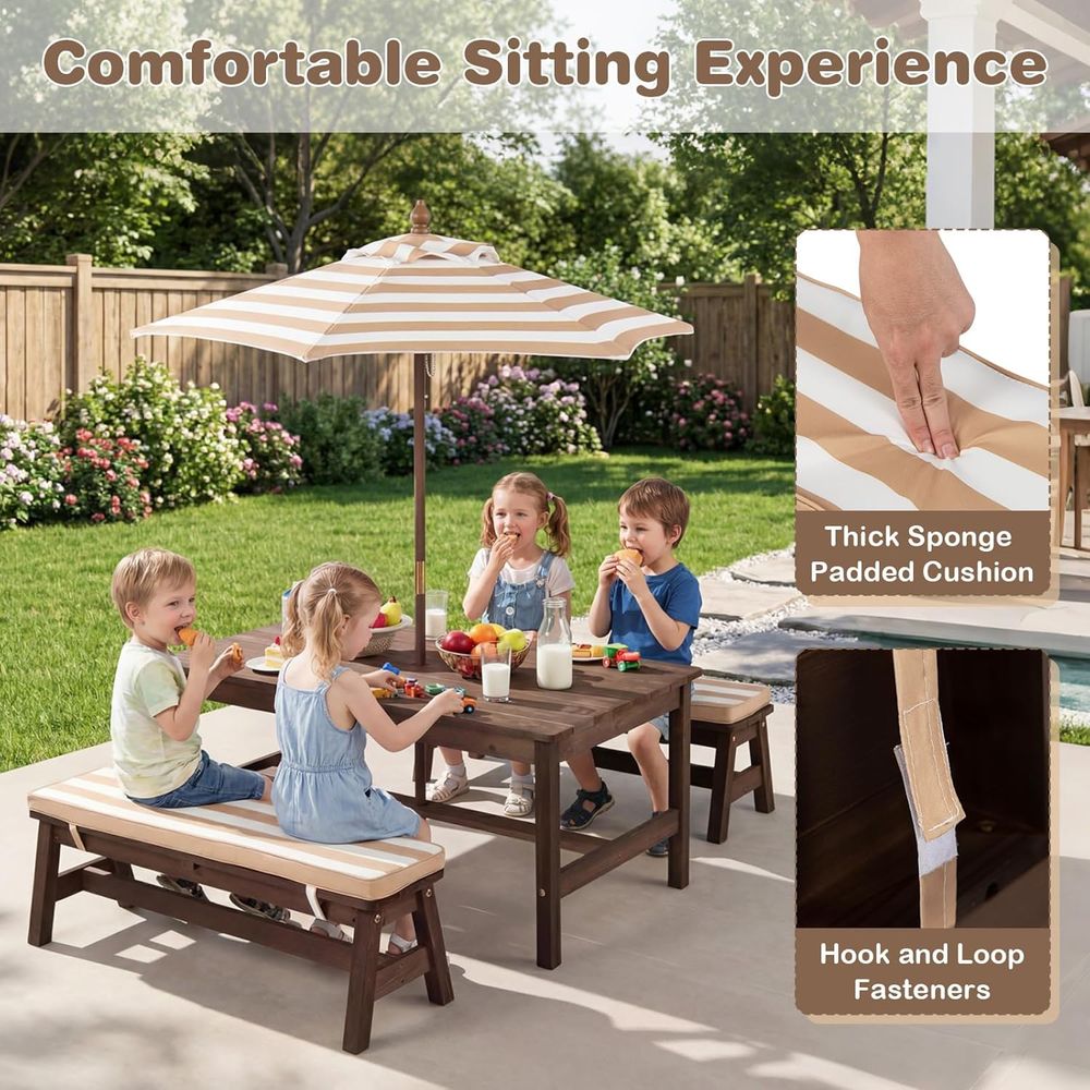 Kids Picnic Table, ir Wood Tod - Kids Outdoor Bench With Umbrella review and price
