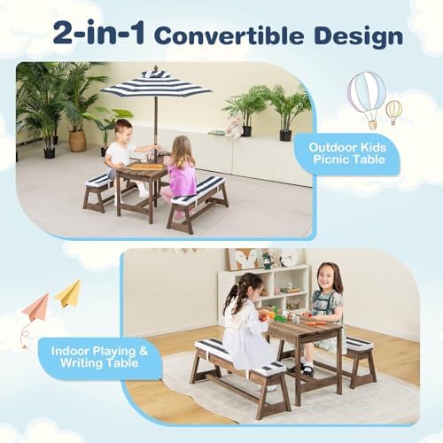 Kids Picnic Table, Outdoor Woo - Kids Outdoor Bench With Umbrella review and price